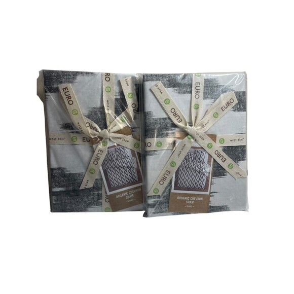 West Elm Chevron Organic Euro Sham White Gray Set Of 2 Luxury New - Picture 1 of 6
